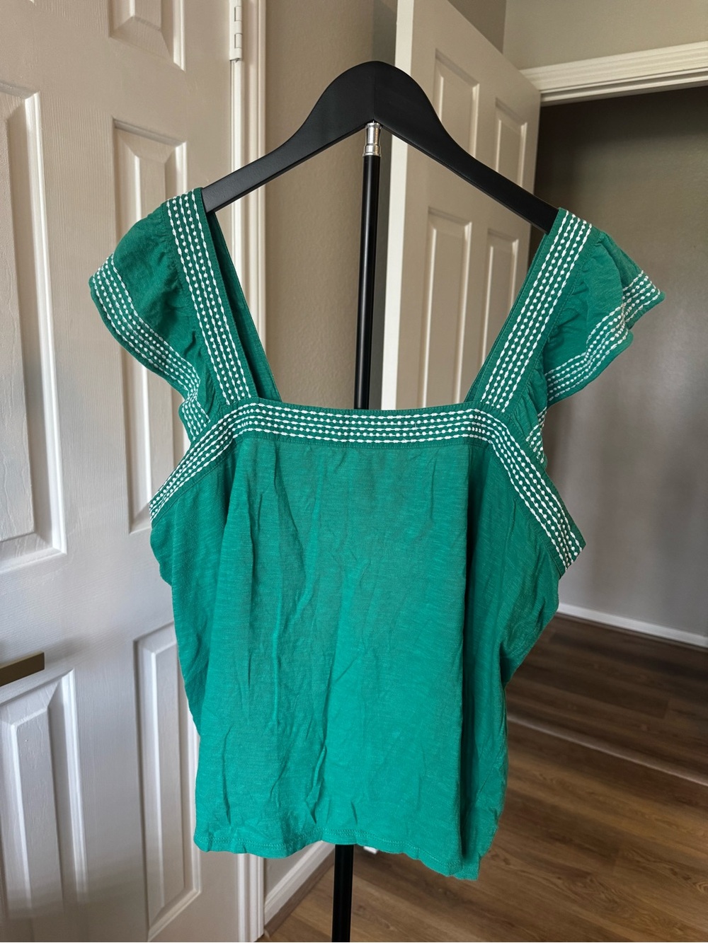 LOFT Emerald Green Square-Neck Embroidered Tank